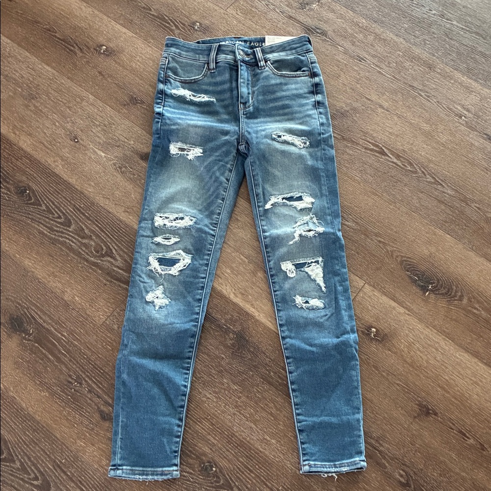 American Eagle Next Level Stretch Super Soft Hi Rise Distressed Jegging Size 0